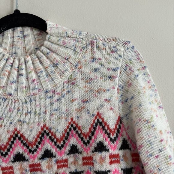 LOFT Women XS Colorful Flecked Fair Isle Knit Mock Neck Pullover Sweater - Picture 8 of 10